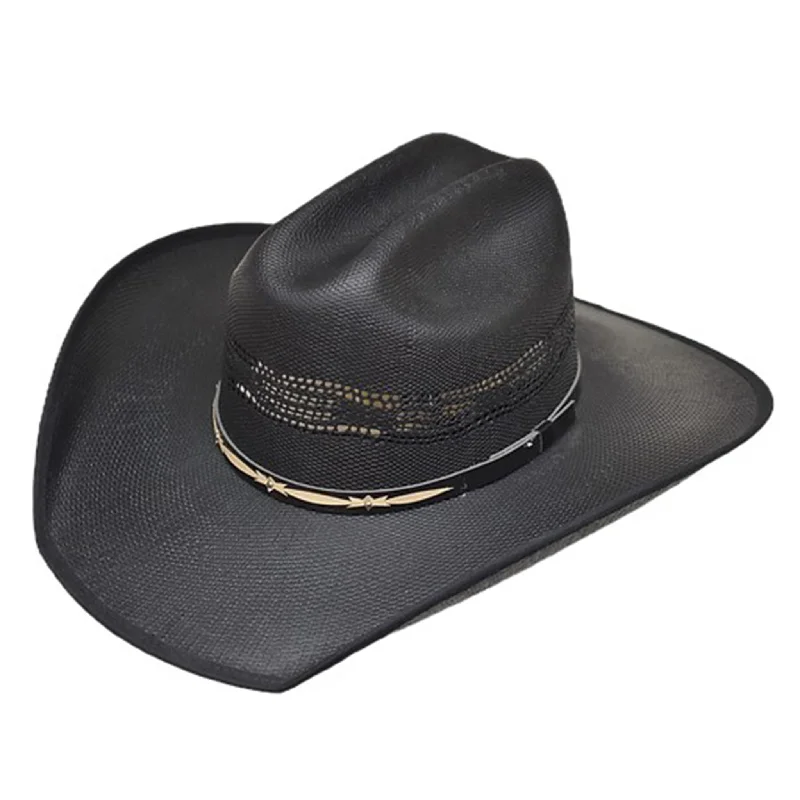 Beach-ready straw sun hat for women with wide brim and chic style -Lonestar Hats Menard Black Bangora Straw Hat