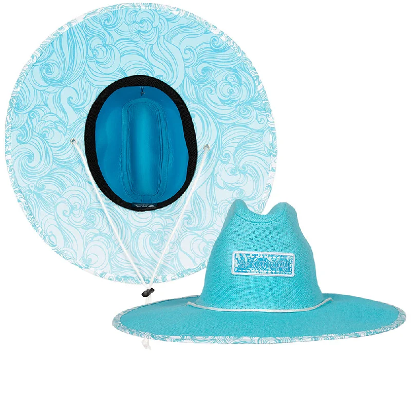 Wide-brim straw fedora for women with timeless style and classic look -Keys Under Brim Straw Hat | Tidal Waves | Aqua