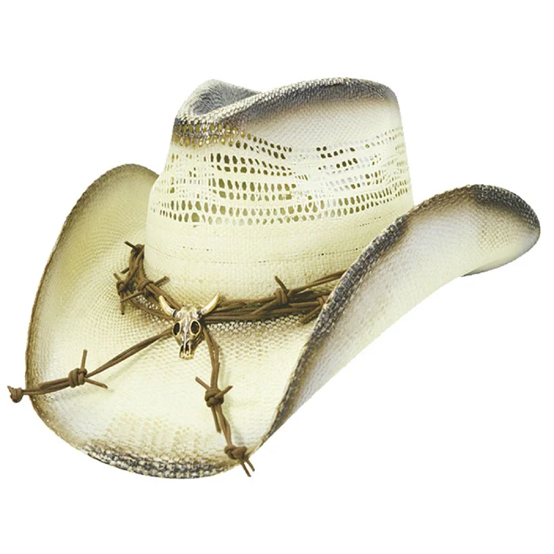 Wide-brimmed straw hat for women for beach days and summer fun -Dallas Hats Ghost Rider Barb Wire Shady Hat