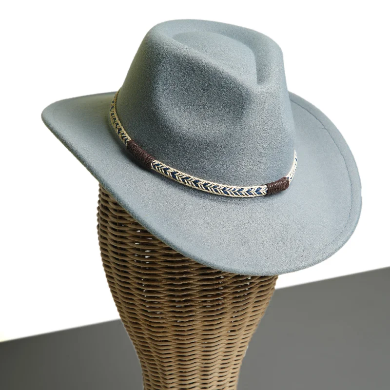 Cowboy hats for men with intricate tooling and metal accents for a rugged western look -Chokore Cowboy Hat with Braided Thread Belt (Light Gray)