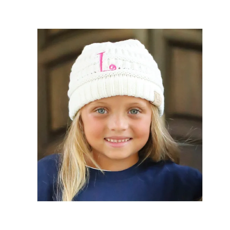 Leather trucker cap for edgy rugged appeal -BJ-Kids-1 Initial Beanie Ivory