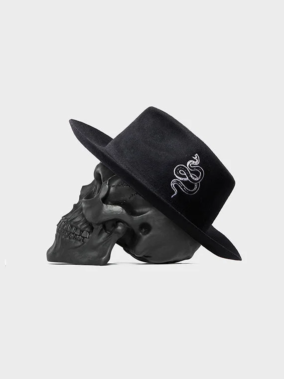 Comfortable cowboy hats for women with adjustable bands for a perfect fit -The Snake Fedora - Distressed Black