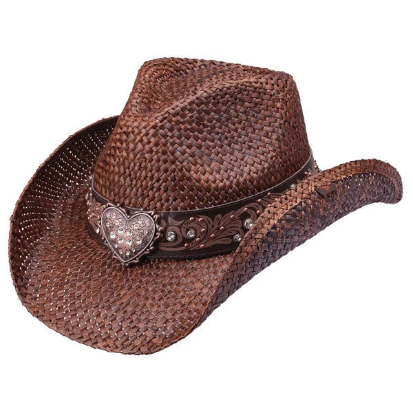 Stylish straw trilby for men with sharp lines and trendy vibe -Peter Grimm - Flint Heart Drifter Cowboy Hat