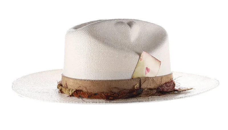 Custom-made fedora hats for women with personalized embroidery or patches -Biltmore Heart Hard Crown Bangora Straw Fedora