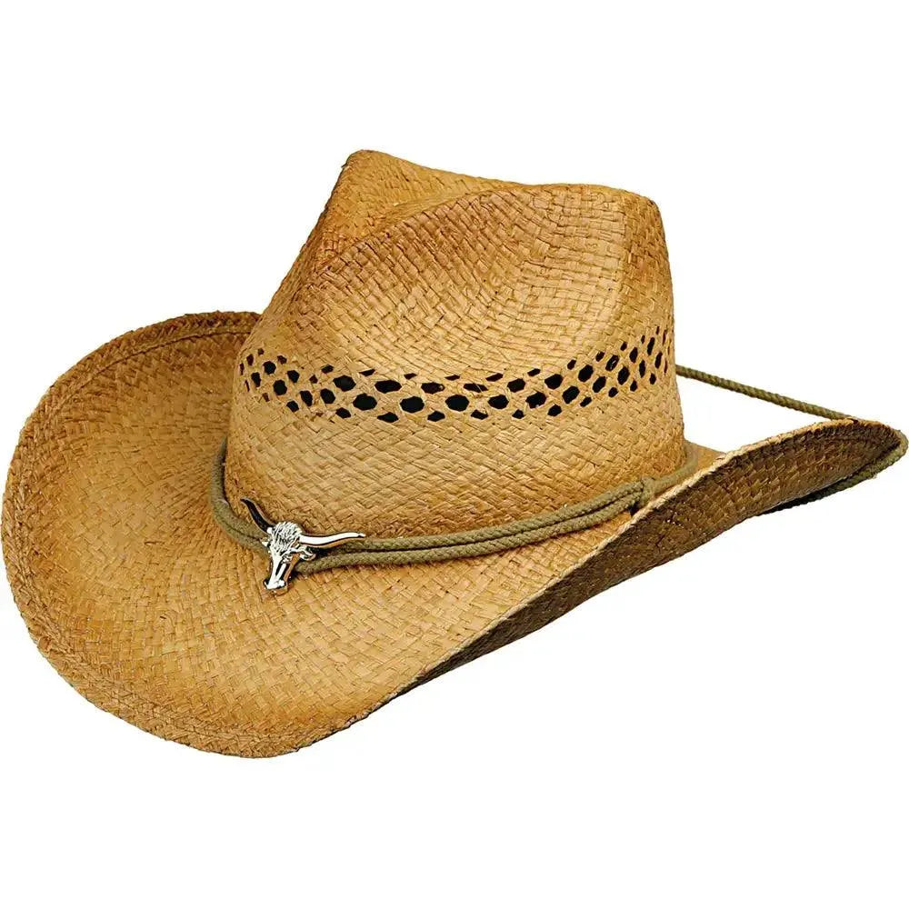 Lightweight felt cowboy hats for women with wide brims for stylish sun coverage -Deadwood Trading Trailboss - Raffia Straw Cowboy Hat