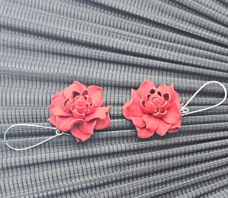 Handmade wool felt hat for artisan appeal -Rose- Cute Leather Red Flower Earrings