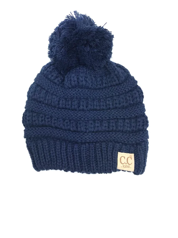 Lightweight running cap for marathon race days -YJ-847 POM Navy Kid Beanie