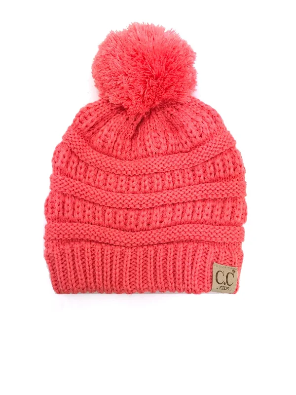 Cotton twill cap for durable daily use -YJ-847 POM Coral Kid Beanie