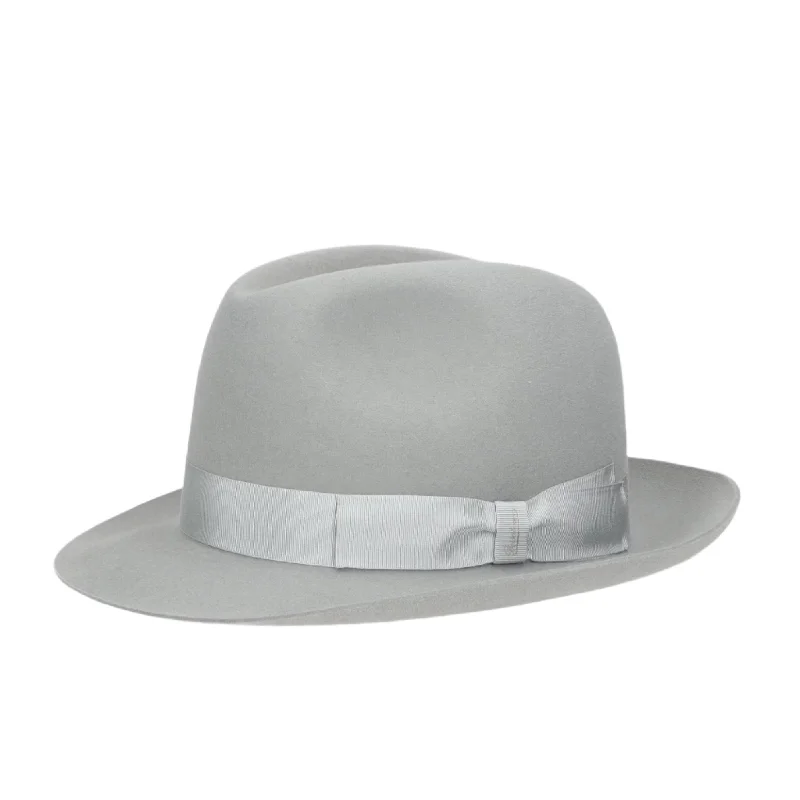 Fedora hats for women with satin finishes for luxurious texture and shine -Borsalino Damiano in Light Grey Marengo Felt Fedora Made in Italy