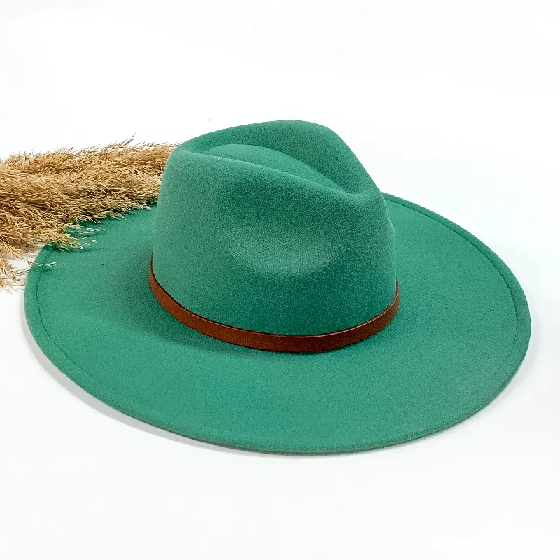 Elegant felt hat with velvet ribbon accent -New In Town Rancher Faux Felt Hat with Brown Hat Band in Turquoise