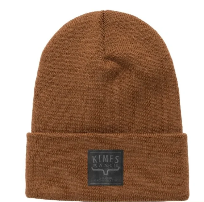 High-end cowboy hats for men with luxury leather bands for an upscale feel -Kimes Ranch Premium Branded Brown Knit Beanie