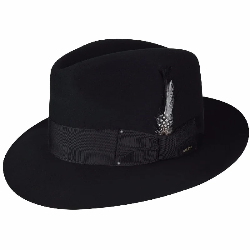 Elegant fedora hats for women with satin finish and decorative feathers -Bailey Gangster Wool Felt Fedora