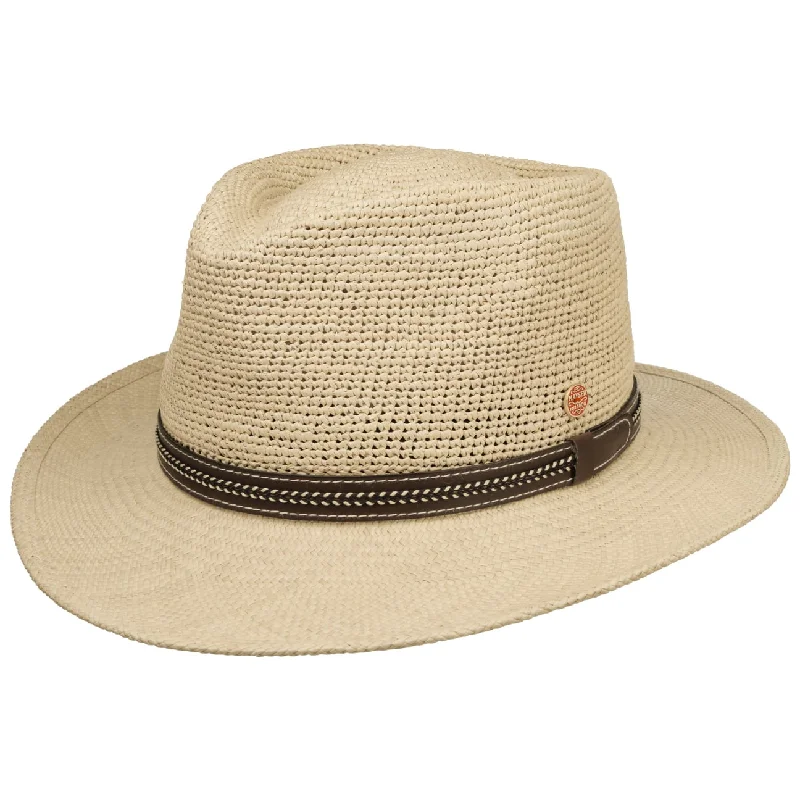 Luxury straw sun hat for women with wide brim and elegant finish -Bradley Crochet Panama Hat by Mayser