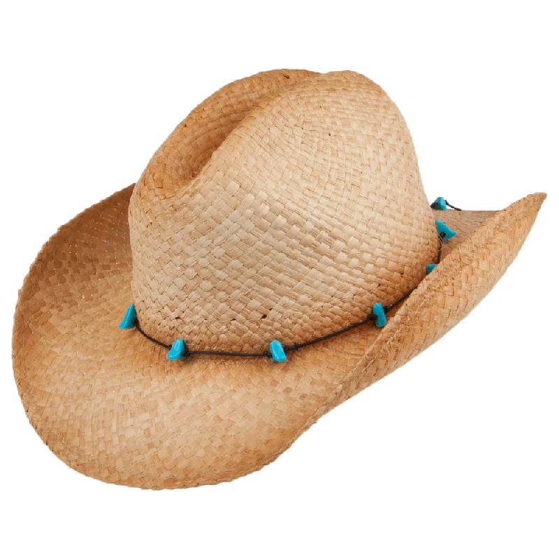 Unique cowboy hats for women with bold patterns and creative detailing -sur la tête Womens Calamity Cattleman Straw Cowboy Hat - Natural