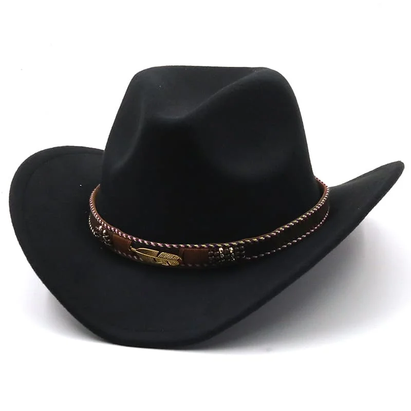 Luxury cowboy hats with premium leather construction for a fashionable and sturdy design -Golden Feather Wool Cowboy Hat