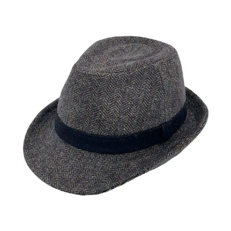 Designer fedora hats for women with delicate lace accents for a vintage-inspired touch -Wool Herringbone Check Fedora Hat - Classy Trilby Manhattan Structured Short Brim LD61567