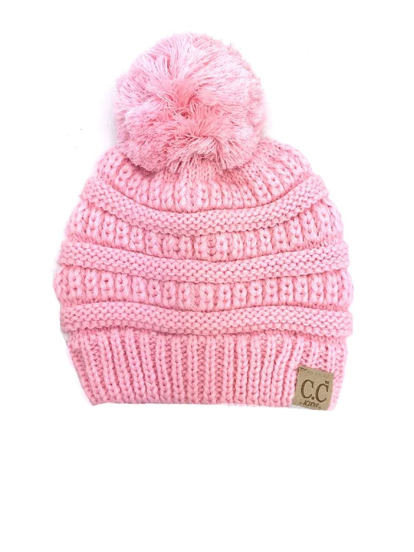 Wool sports cap for chilly game nights -YJ-847 POM Pale Pink Kid Beanie