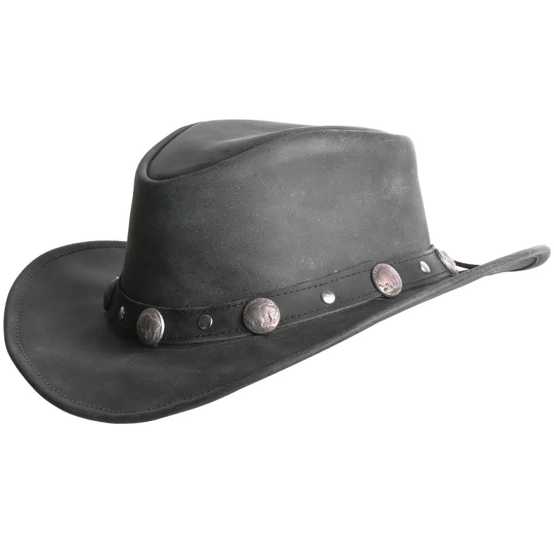 Cowboy hats with unique embroidered designs for men with creative, artistic styles -Cowboy Western Style Leather Hat Black Quality Leather Hat