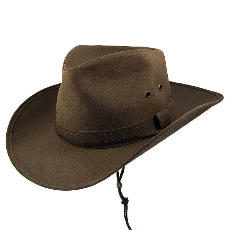 Cowboy hats for men with intricate tooling and metal accents for a rugged western look -Jaxon & James Oilcloth Aussie Hat - Brown