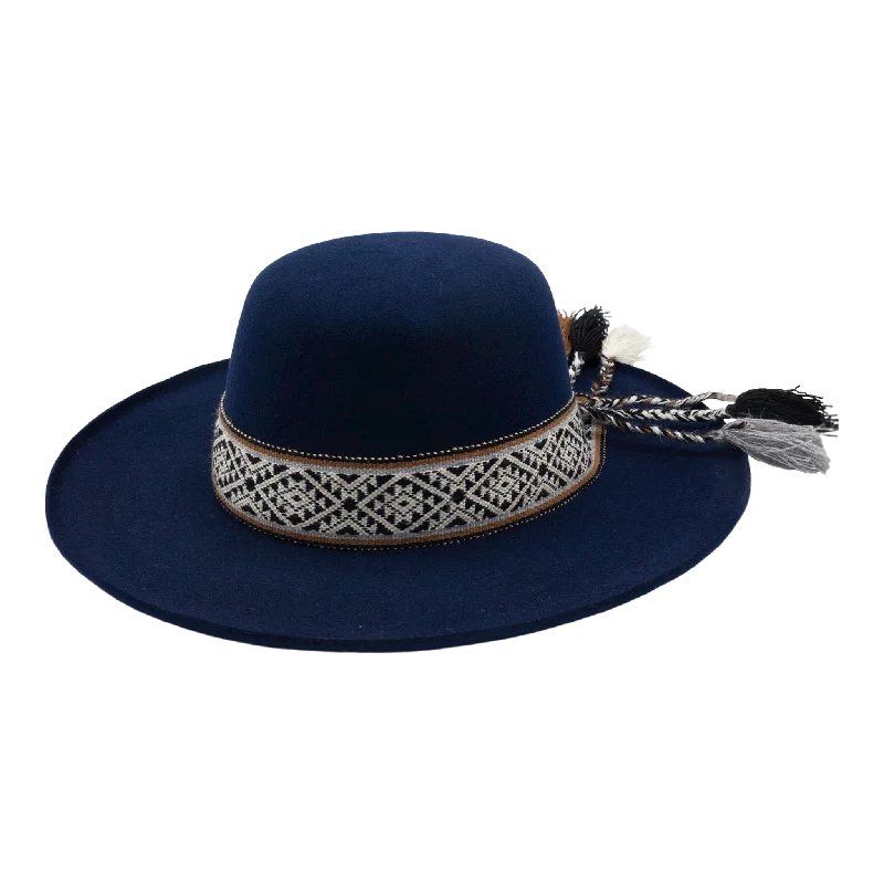 Vintage wool felt hat with worn charm -Cholita Linda - Blue