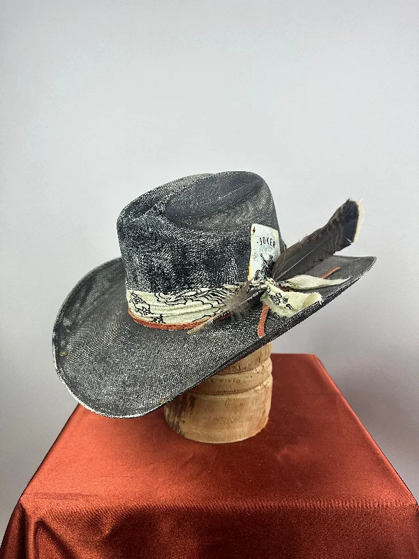 Classic woven straw hat for women with high-quality texture and design -Black Distressed Western