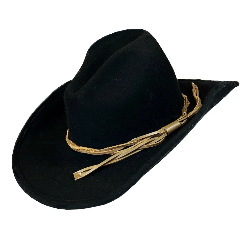 Luxury felt hat with elegant wool finish -Lonesome Gus Black Premium 100% Wool Western Cowboy Hat