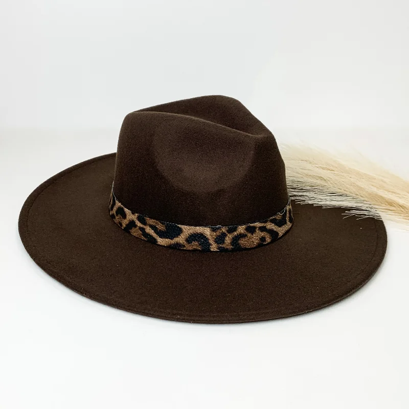 Classic felt hat with soft wool texture -Best of Me Rancher Faux Felt Hat with Leopard Print Hat Band in Dark Brown