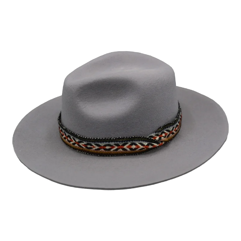 Stylish felt hat with leather trim details -XO - Gray