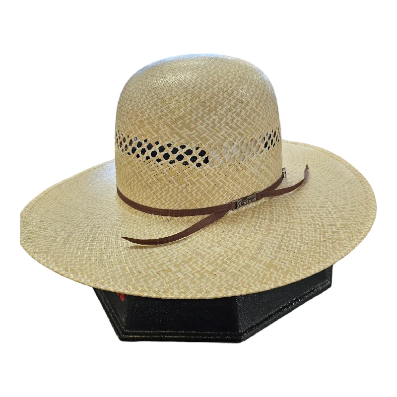 Classic straw sun hat for men with a relaxed fit for summer outdoor activities -American Hat Co. Straw Hat - #6510 OPEN CROWN