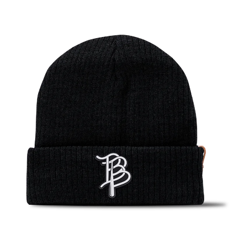 Premium cap with leather strap accent -BB Baseball Cutout PVC Essential Beanie