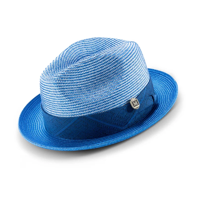 Stylish fedora hats for women with embellished designs and fun, vibrant bands -Montique Riviera Pinch Front Straw Fedora