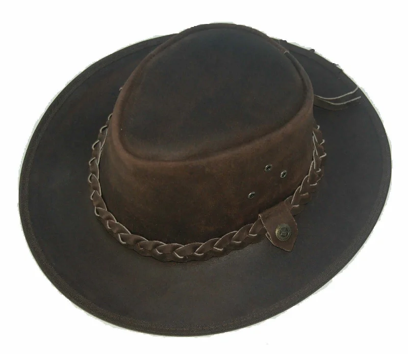 Retro-inspired cowboy hats with fringe detailing for women with boho-western style -Kids Children's Brown Leather Bush Hat Cowboy Hat One Size 55cm Boy/Girl