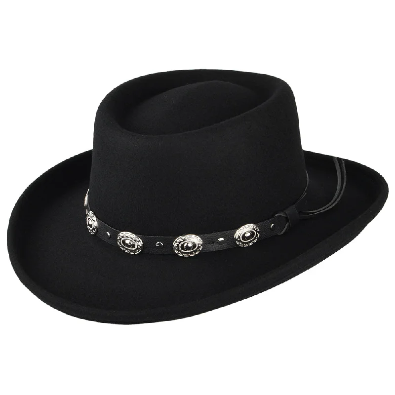 Unique cowboy hats for women with rhinestone accents for a sparkling western look -Jaxon & James Crossfire Wool Felt Gambler Hat - Black