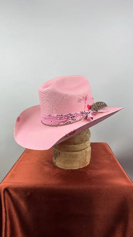 Chic straw bucket hat for women with floral accents for trendy summer look -Pink Straw Western