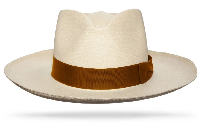 Soft straw sun hat for men with light, airy material and wide brim -Montecristi Casablanca Brown band