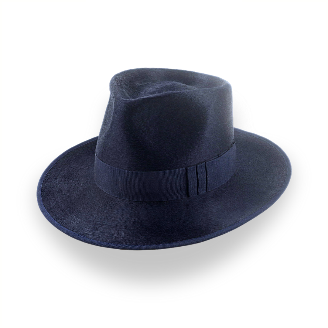 Elegant wool fedora hats for women with warm fabric for fall and winter wear -Denim Blue Luxurious Silk Finish Fedora for Men | The Zephyr