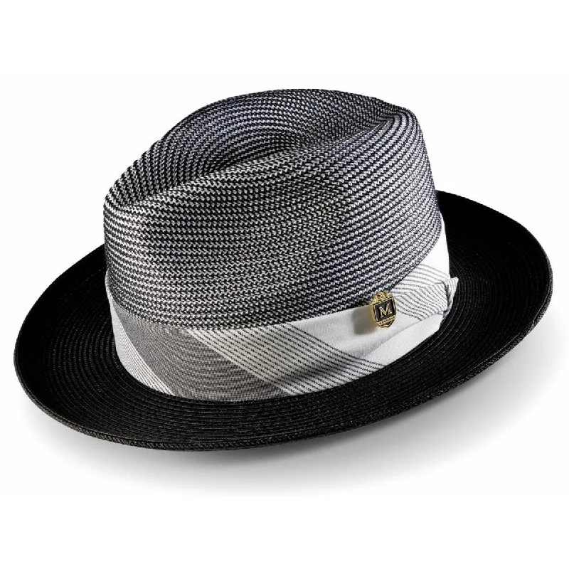 Fedora hats for men with embroidered logos for a stylish, personalized look -Montique Triple Crown Pinch Front Straw Fedora