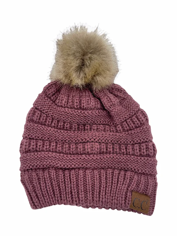 Denim dad cap for effortless casual charm -Hat-43 BEANIE W/FAUX FUR POM - COCO BERRY