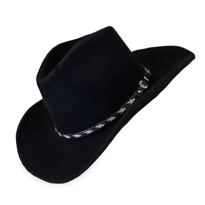 Lightweight felt hat with adjustable band fit -Crushable Black Felt Western Cowboy Hat