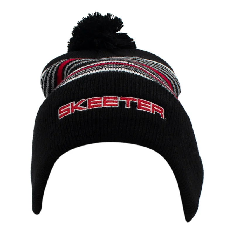 Graphic dad cap for quirky personality shine -Skeeter Black - Red Pom Beanie