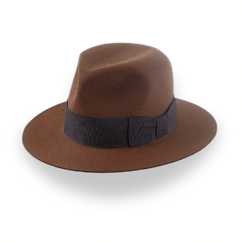 Designer fedora hats for men with detailed stitching and stylish finishes -Brown Iconic Young Indiana Jones Fur Felt Fedora Hat | The Voyager