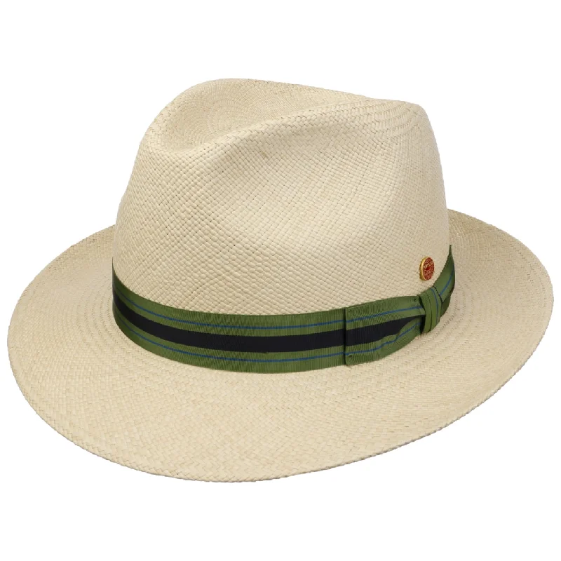 Natural fiber straw hat for women with sustainable materials and eco-friendly style -Albenga Green Stripes Panama Hat by Mayser