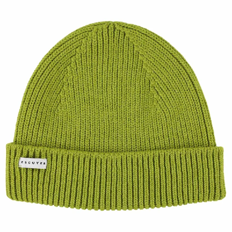 Embroidered sports cap for team pride display -Ribbed Merino Beanie / Bright Green