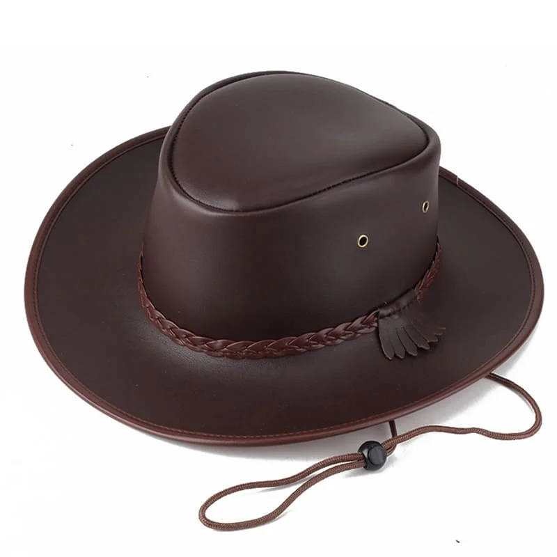 Comfortable straw cowboy hats for women with adjustable bands for flexible sizing -Western Cowboy Leather Porkpie Hat