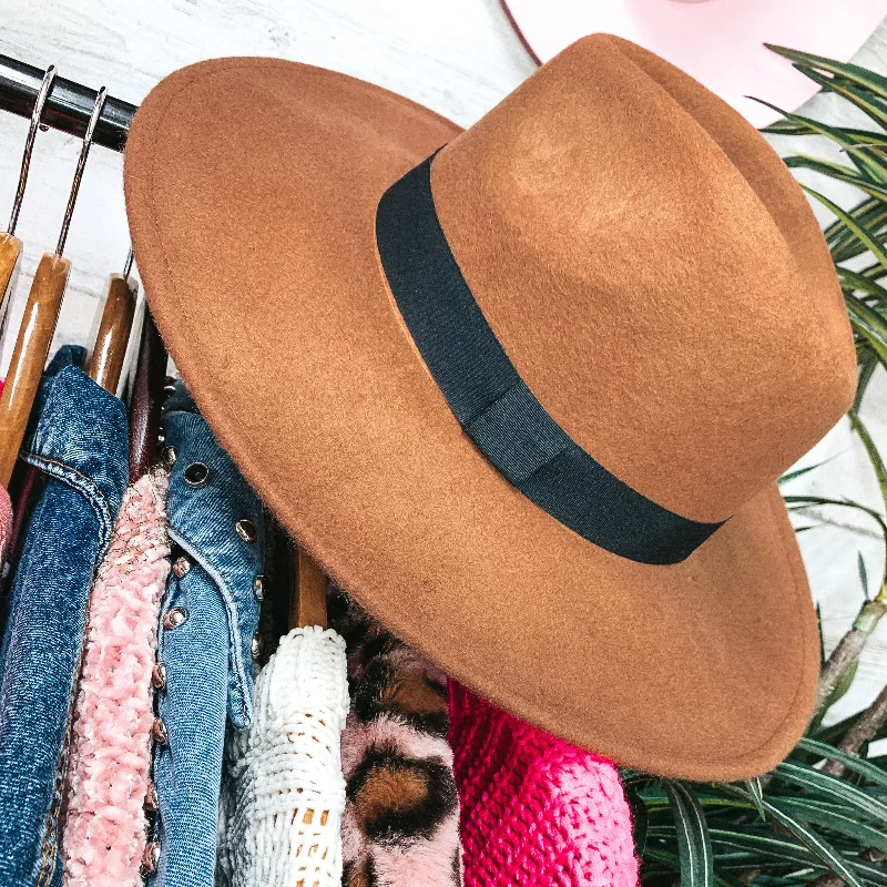 Breathable felt hat with light wool weave -Gambling Problem Black Band Faux Felt Hat in Tan