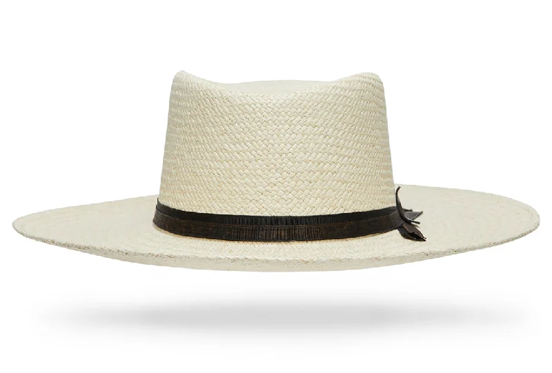 Luxury straw sun hat for women with wide brim and elegant finish -Miguel- Super White