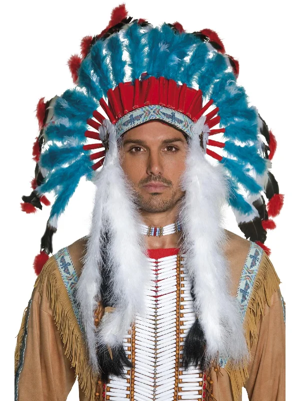 Lightweight straw cowboy hats for men with ventilated holes for breathability -Native American Inspired Headdress, Blue