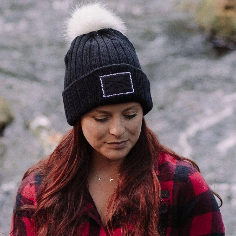 Sports team cap with bold logo front -Logo Pom-Pom Beanie - Black