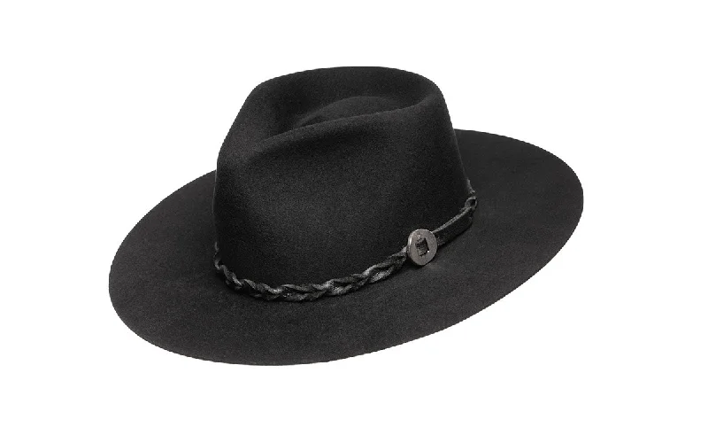 Casual wool felt hat for effortless style -FINN WIDE STIFF BRIM HAT - BLACK