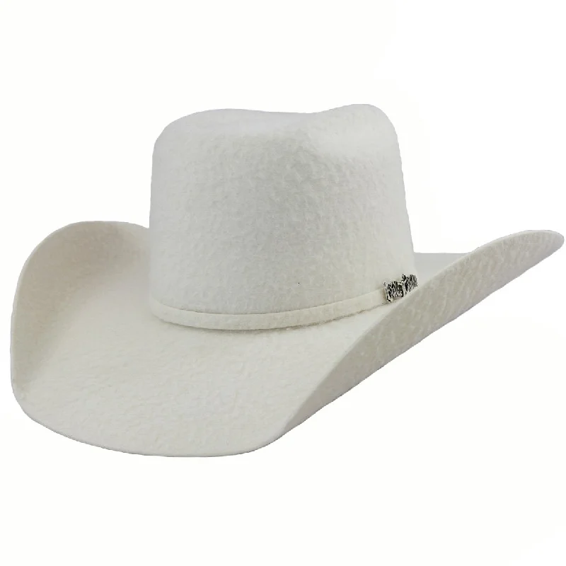 Stylish cowboy hats for women with lace detailing for a feminine, country-inspired look -Brick Crown White Felt Cowboy Hat